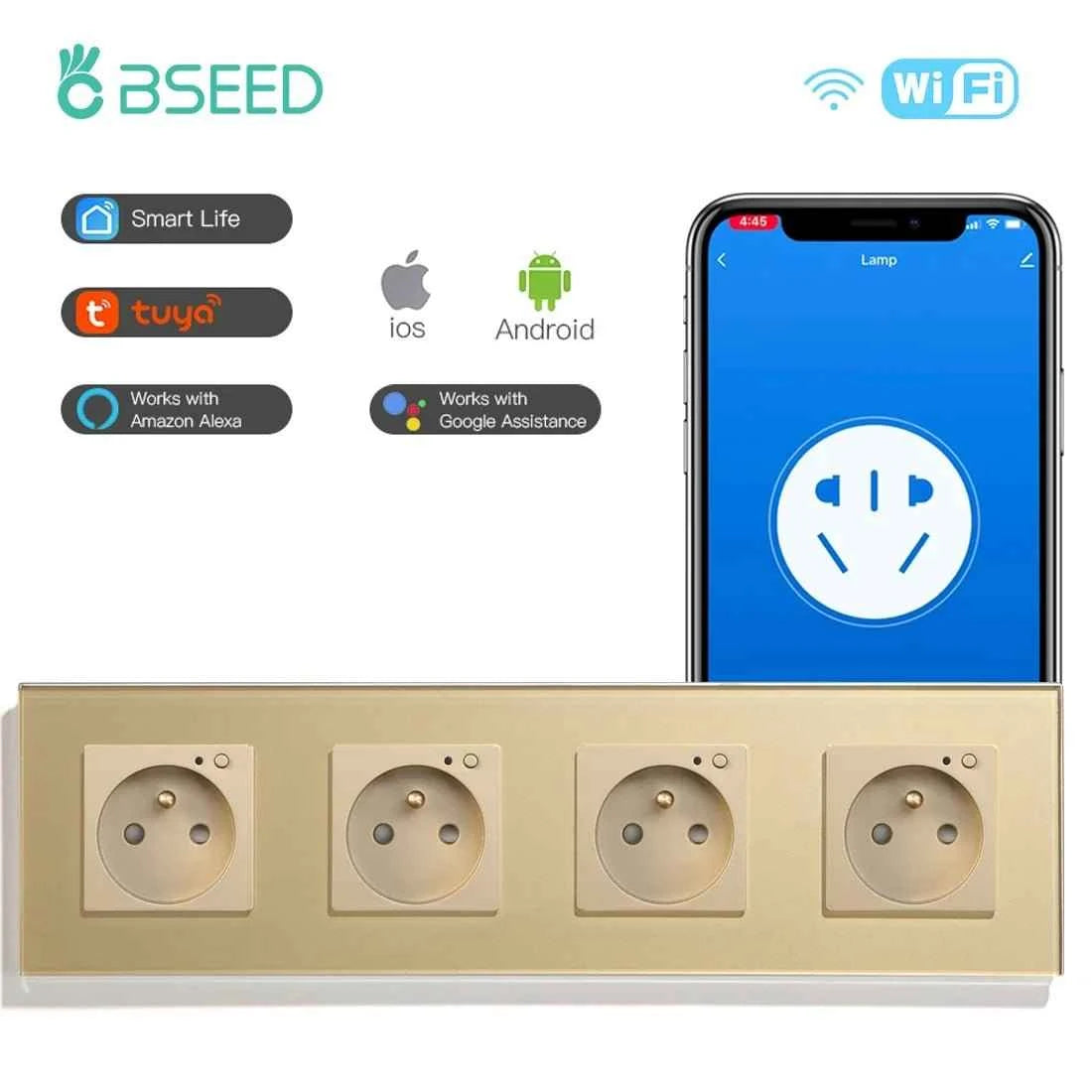 BSEED WiFi Smart Wall Socket France Standard with Crystal Glass Panel