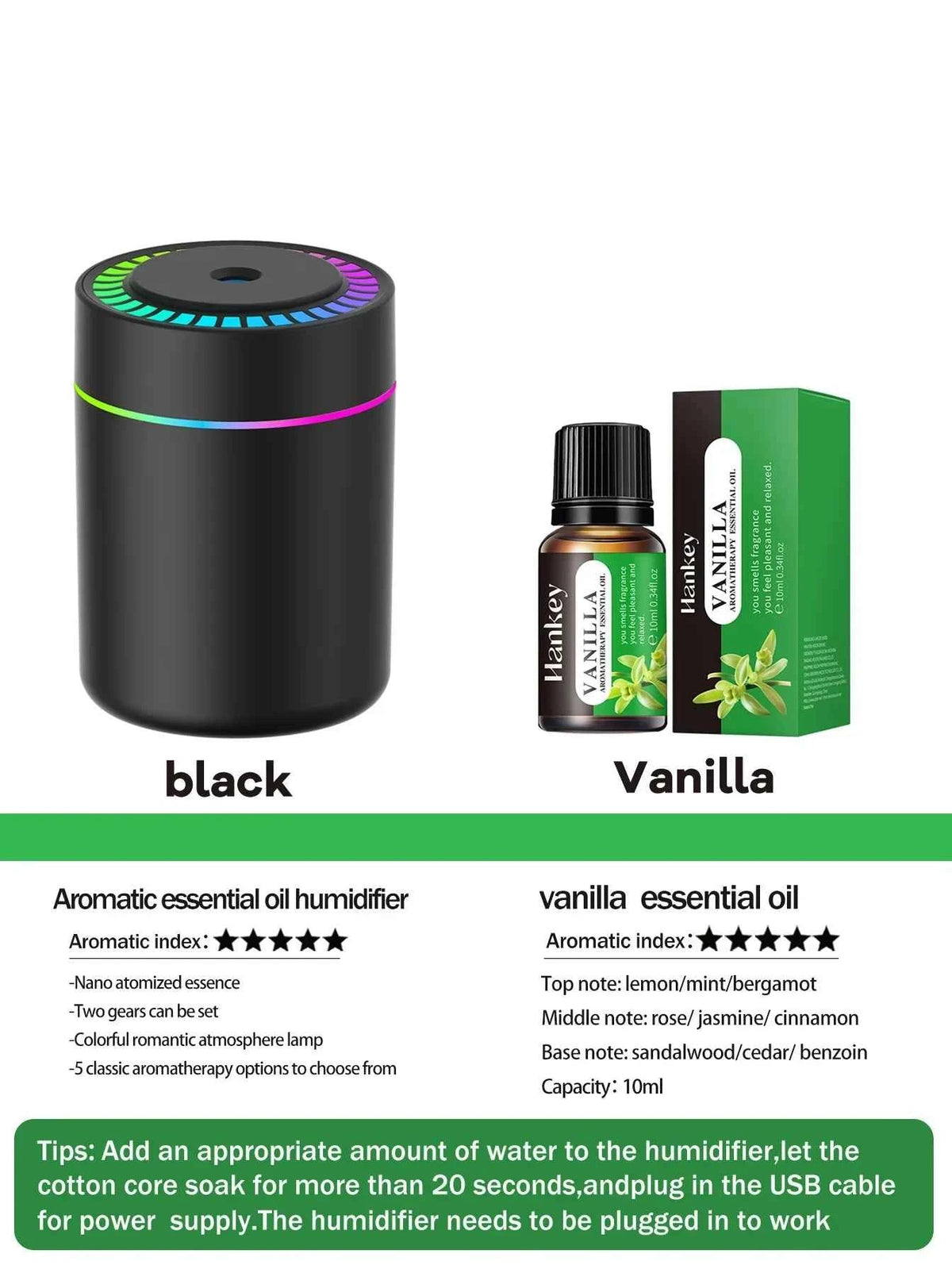 180ml Aromatherapy Diffuser Humidifier with LED Light