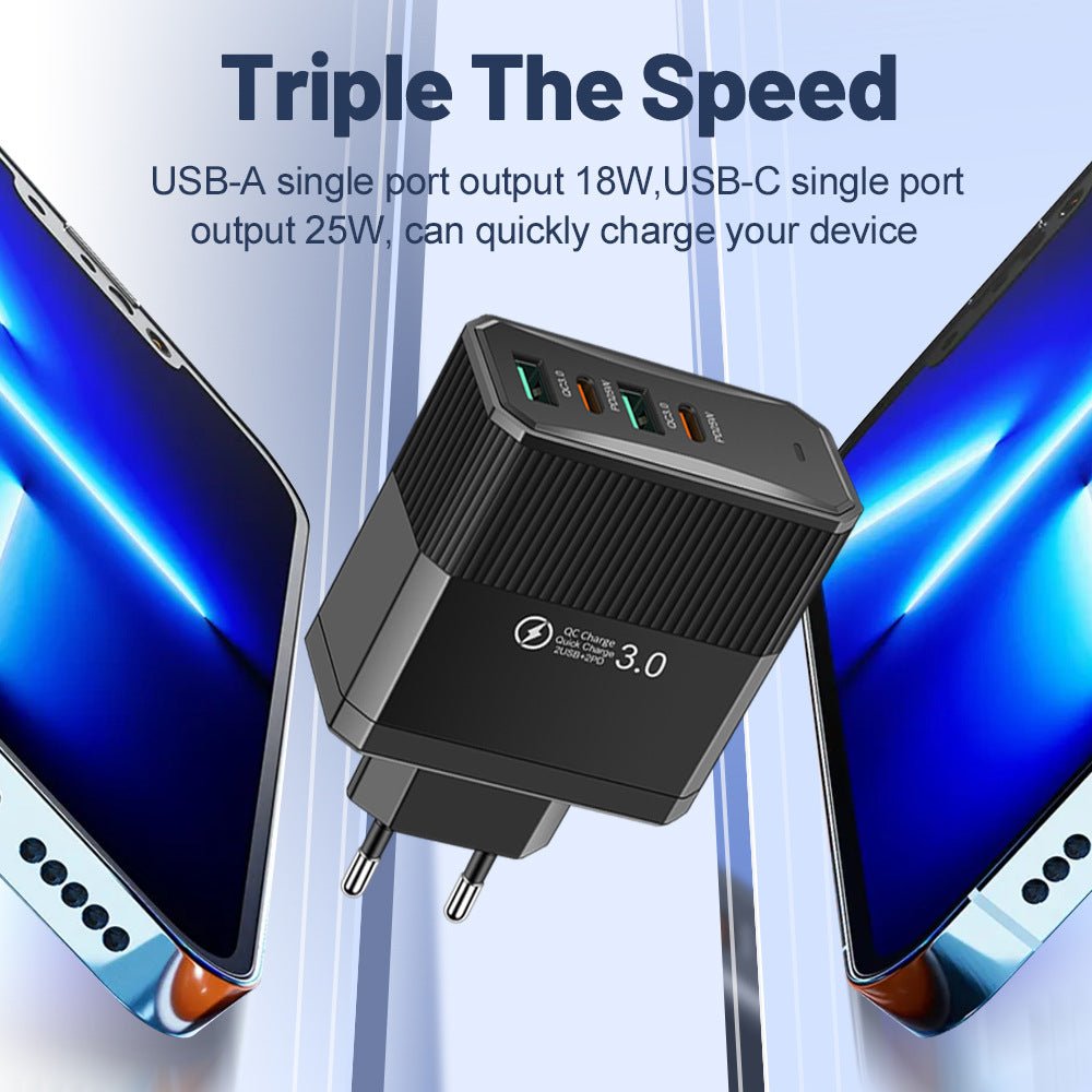 4-in-1 2USB+2PD mobile charger, tablet plug, super fast charging multi port plug - Electrifick Wants
