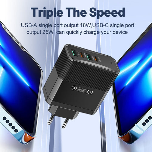 4-in-1 2USB+2PD mobile charger, tablet plug, super fast charging multi port plug - Electrifick Wants
