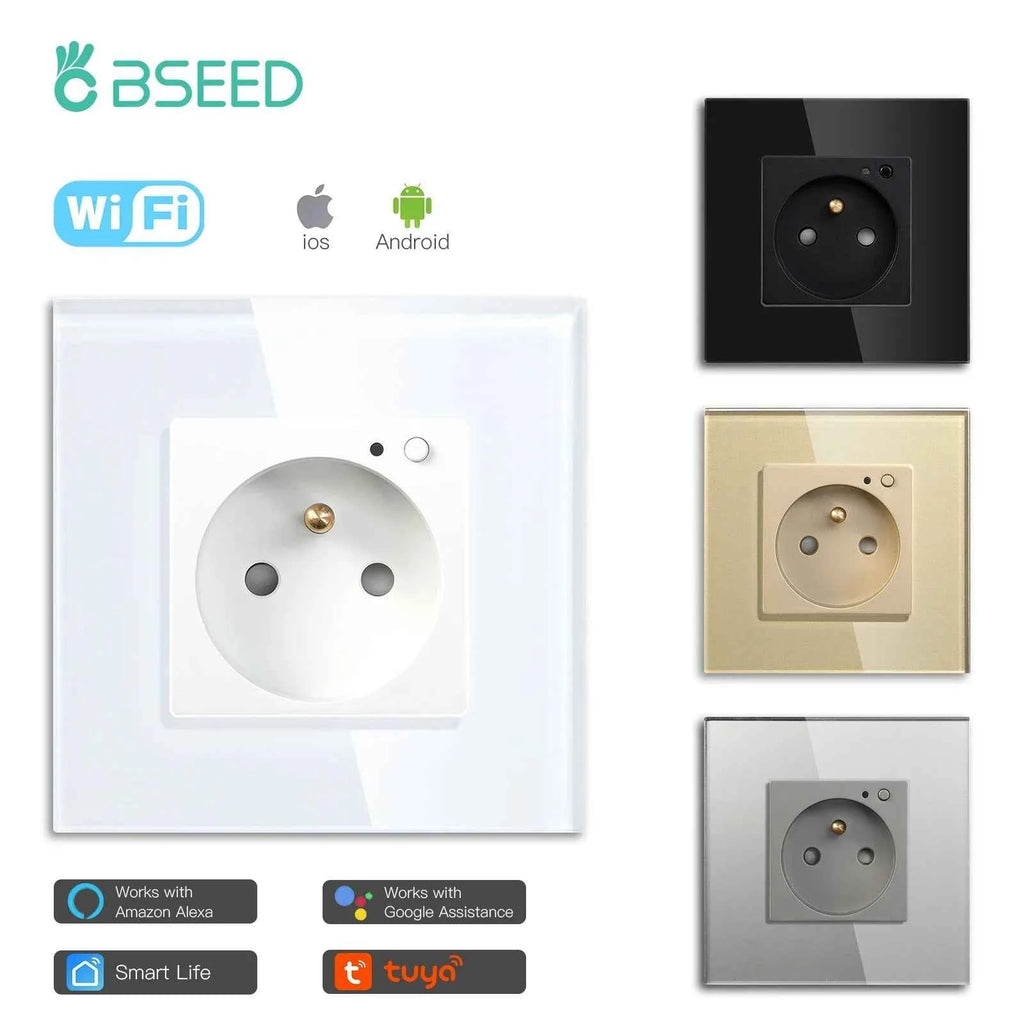 BSEED WiFi Smart Wall Socket France Standard with Crystal Glass Panel
