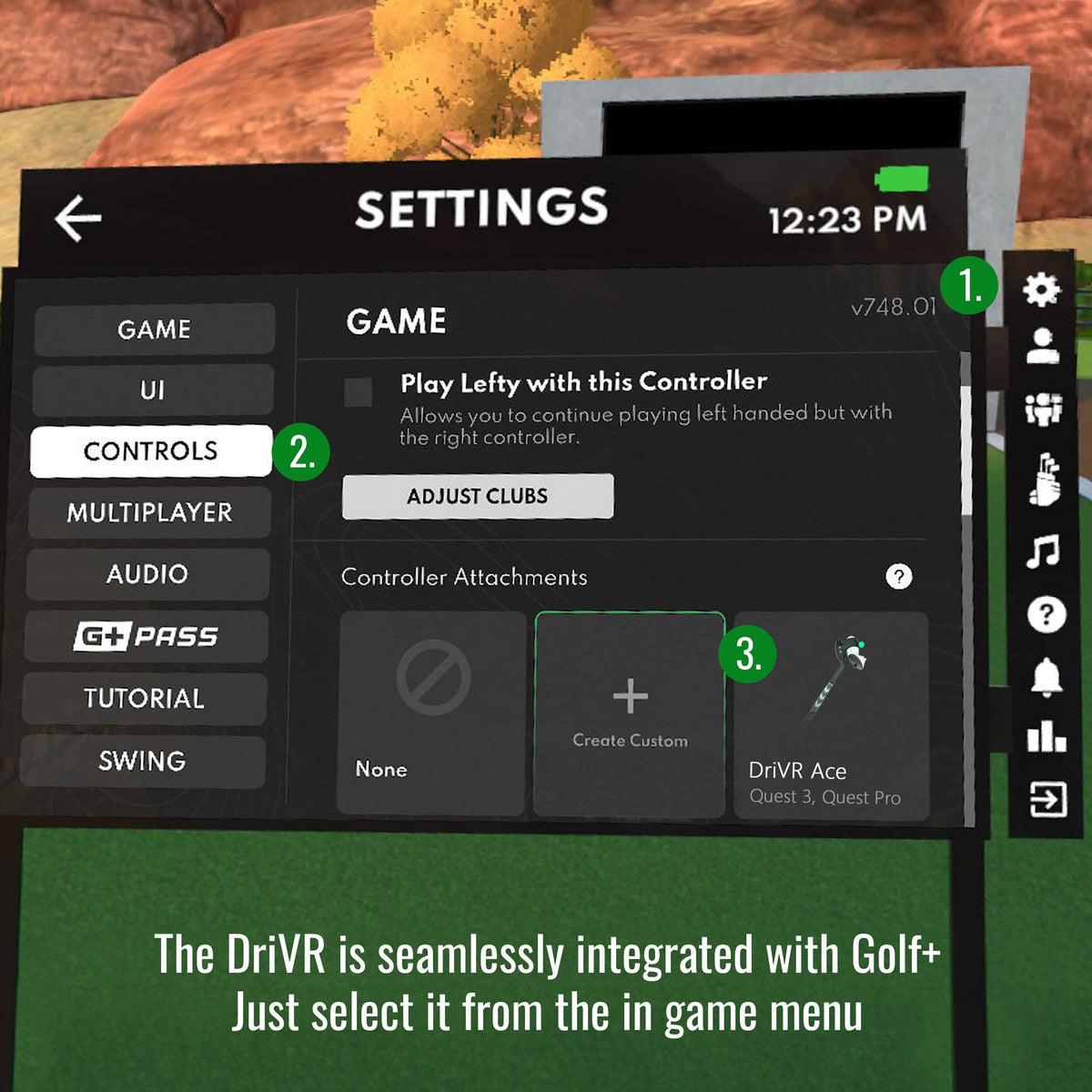 DriVR Ace - VR Golf Club Handle Accessory - Compatible with Quest 3/3s and Pro