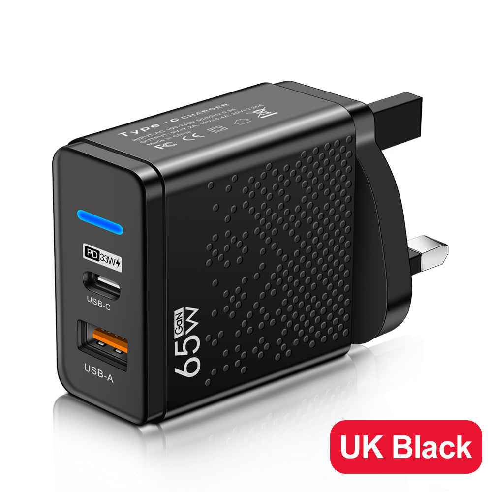 Blue LED USB+PD Type-C mobile phone charger with multiple ports, American, European, and British travel charging head - Electrifick Wants