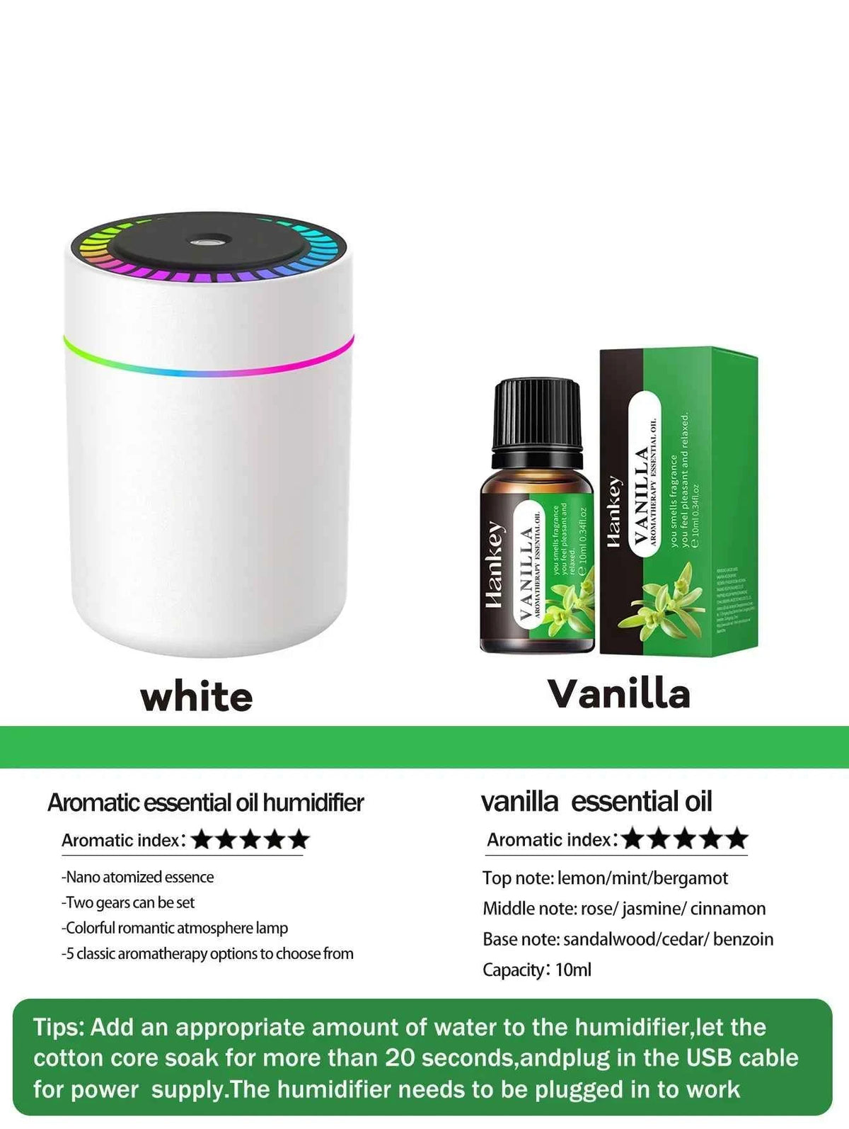 180ml Aromatherapy Diffuser Humidifier with LED Light