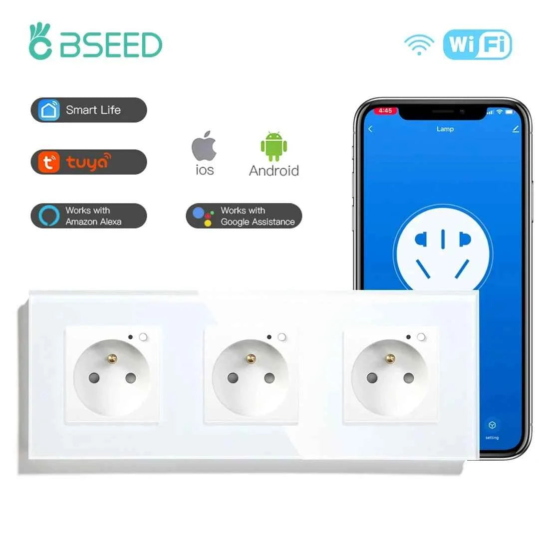 BSEED WiFi Smart Wall Socket France Standard with Crystal Glass Panel