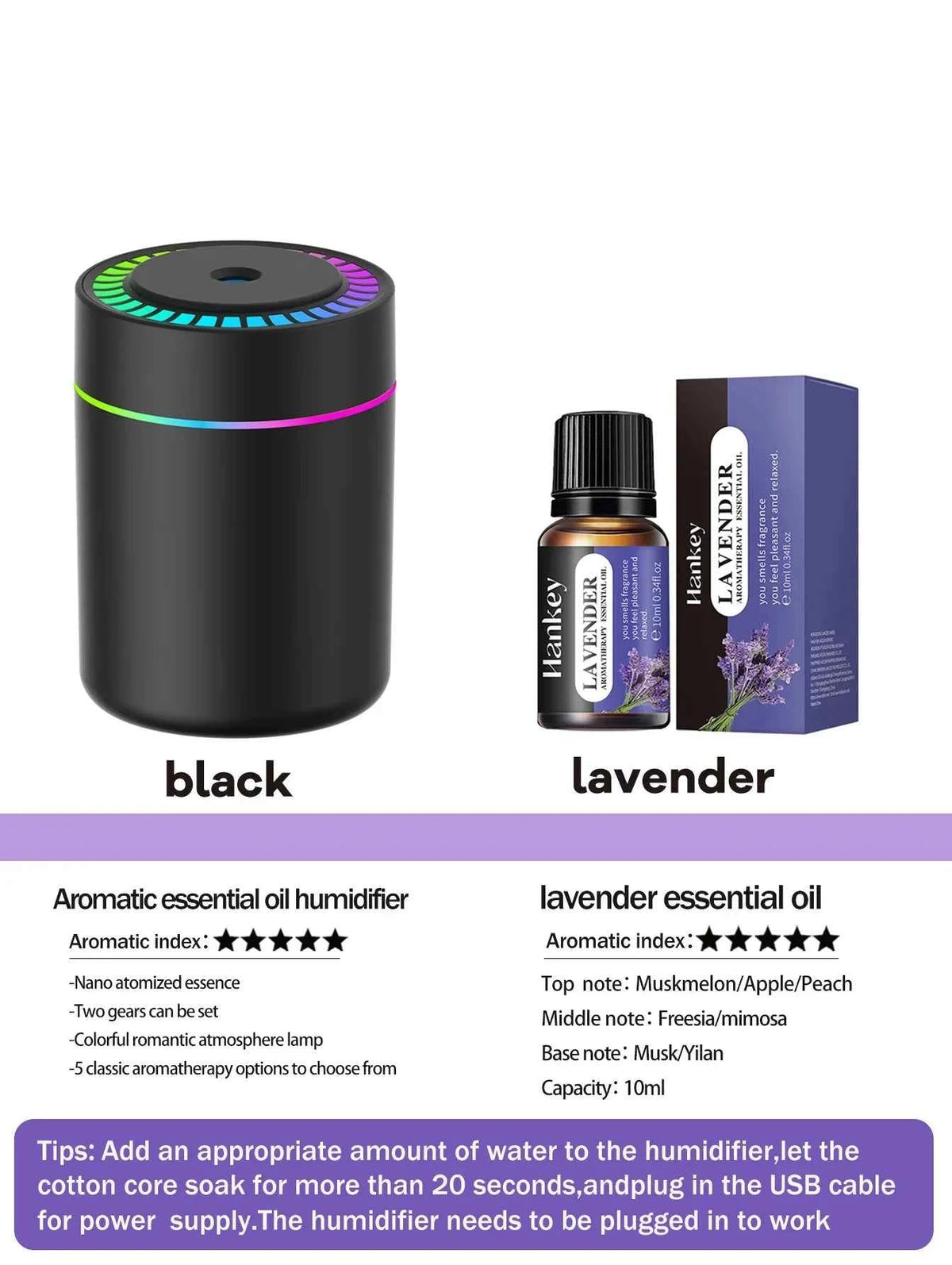 180ml Aromatherapy Diffuser Humidifier with LED Light