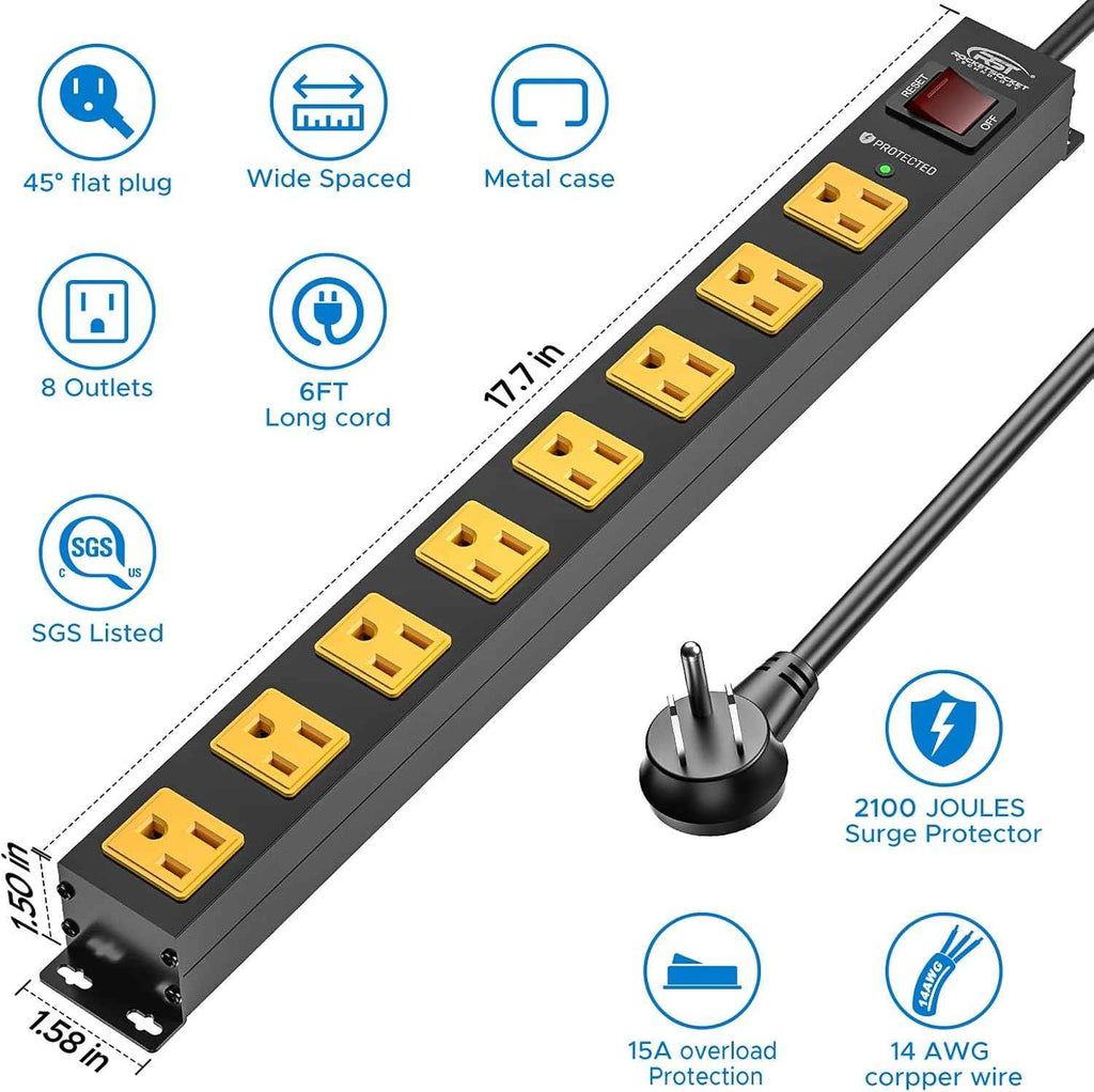 8 Outlet Power Strip 2-Pack | CRST Heavy-Duty Surge Protector
