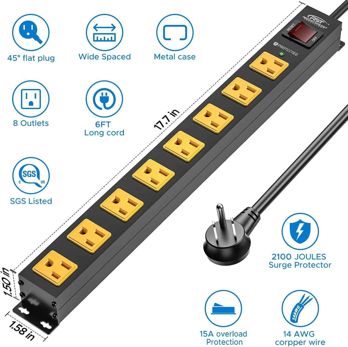8 Outlet Power Strip 2-Pack | CRST Heavy-Duty Surge Protector