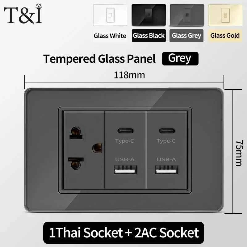 118 Series Wall Socket with Dual USB Type-C Ports – 110V