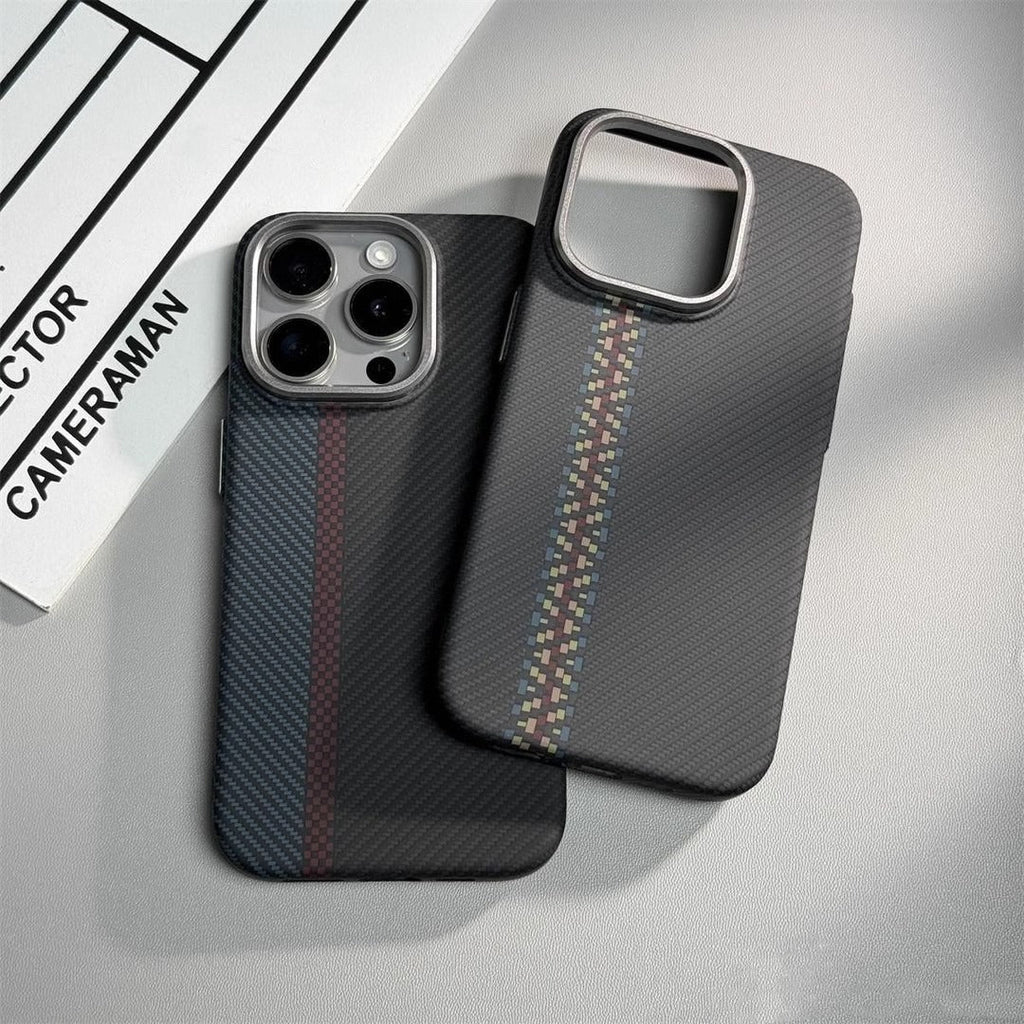 Suitable for iPhone 15 ProMax phone case Kevlar pattern magnetic hard case 14 carbon fiber pattern anti drop protective case - Electrifick Wants