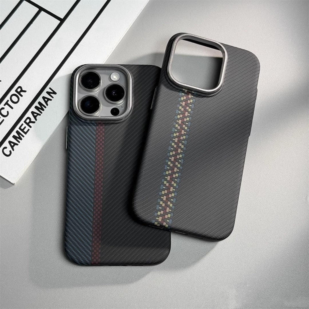 Suitable for iPhone 15 ProMax phone case Kevlar pattern magnetic hard case 14 carbon fiber pattern anti drop protective case - Electrifick Wants