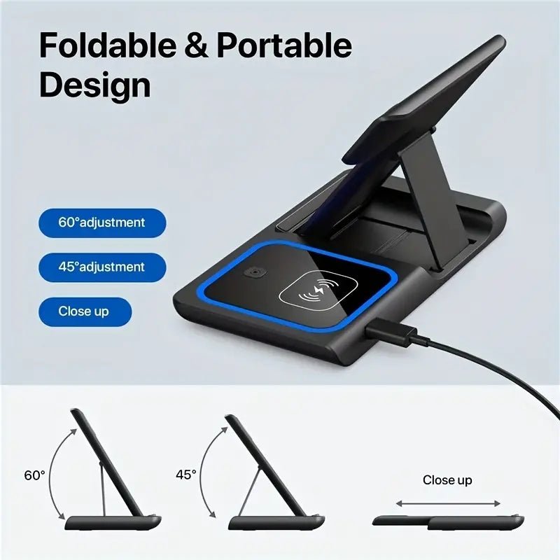 3 In 1 Wireless Charger Stand Pad For IPhone 14 13 12 11 X iWatch 8 7 Airpods Foldable 15W Phone Fast Charging Dock Station - Electrifick Wants