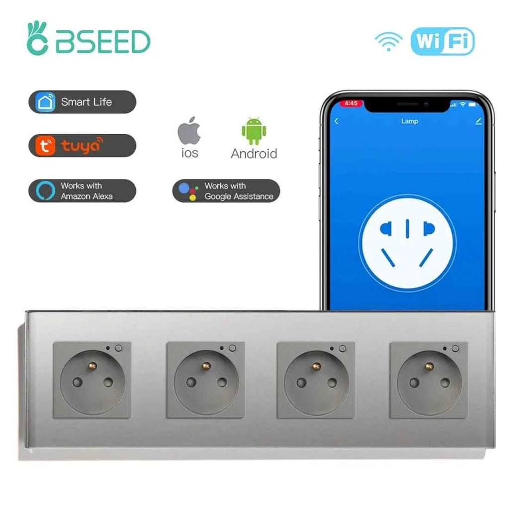 BSEED WiFi Smart Wall Socket France Standard with Crystal Glass Panel