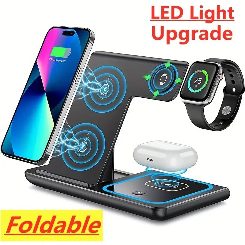 3 In 1 Wireless Charger Stand Pad For IPhone 14 13 12 11 X iWatch 8 7 Airpods Foldable 15W Phone Fast Charging Dock Station - Electrifick Wants