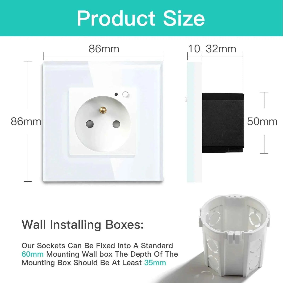 BSEED WiFi Smart Wall Socket France Standard with Crystal Glass Panel