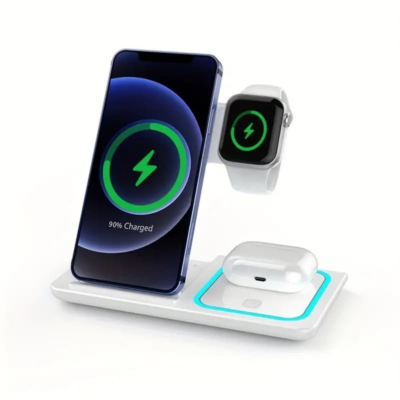 3 In 1 Wireless Charger Stand Pad For IPhone 14 13 12 11 X iWatch 8 7 Airpods Foldable 15W Phone Fast Charging Dock Station - Electrifick Wants